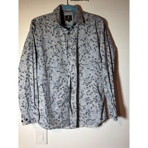 Steel and Jelly London Mens Large Blue Striped Floral Cotton Button Down Shirt